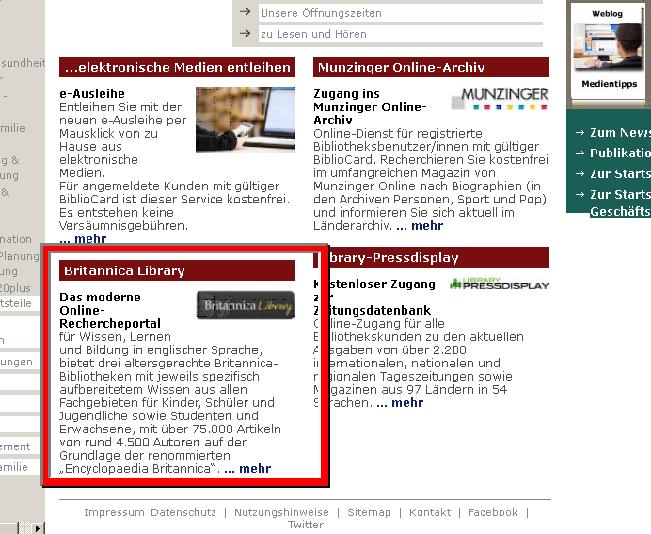 Neue Datenbank "Britannica Library" via Bibliothekshomepage